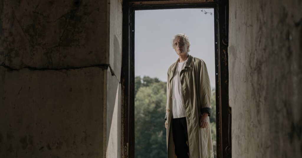 静かに佇みながら深い哲学を語るような銀河鉄道の車掌の後ろ姿、余韻と尊厳に満ちた情景